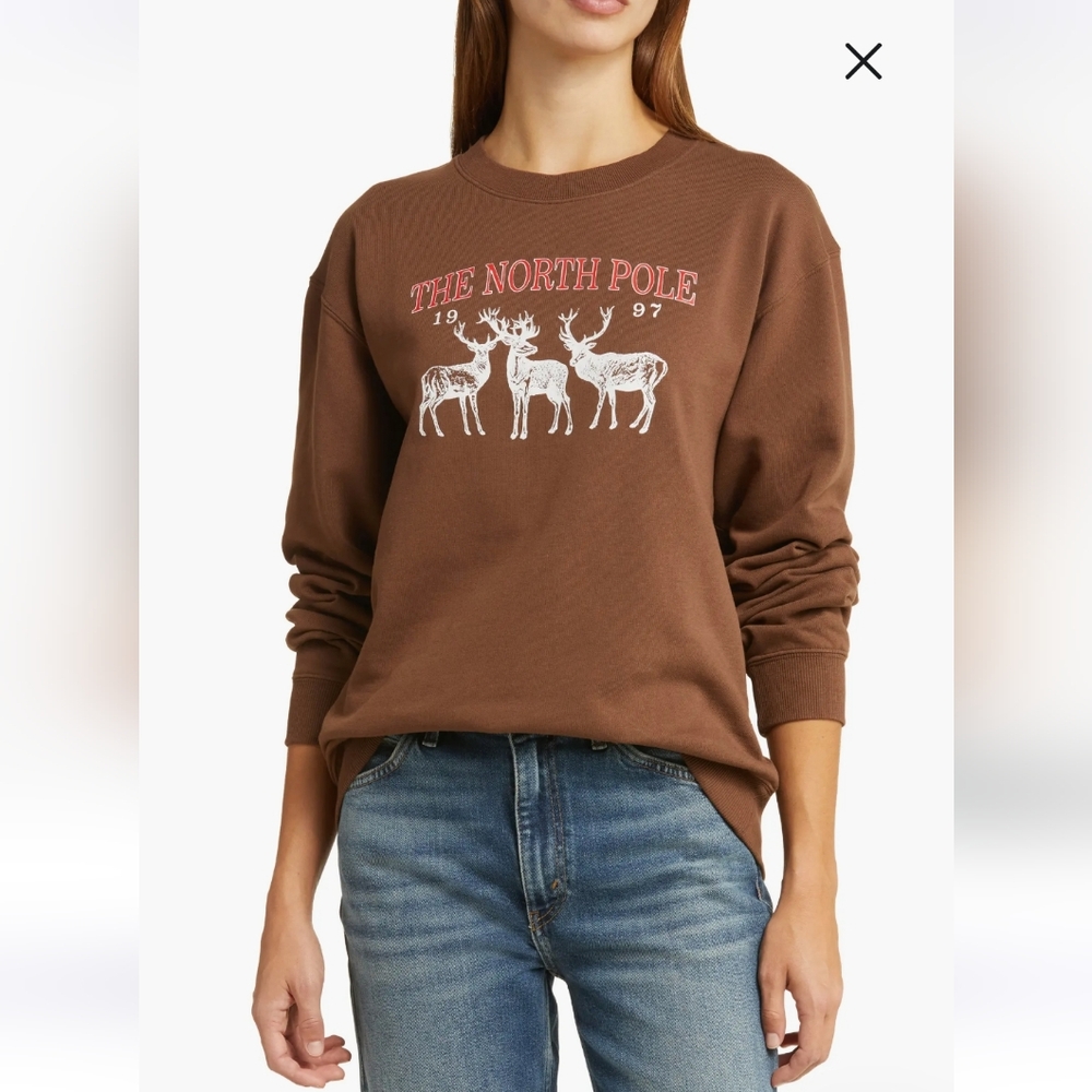 Golden Hour The North Pole Brown Graphic Sweatshirt Sz XL